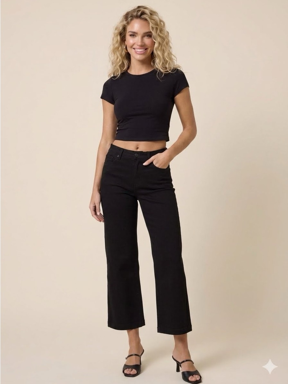 Flying Monkey Platinum Black Jeans Wide Leg Cropped Jeans Size 28